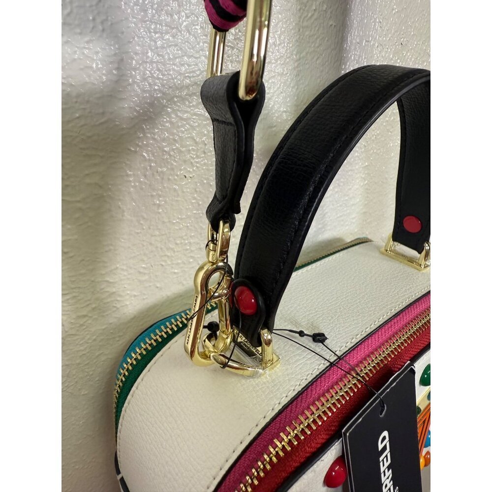 NEW KARL LAGERFELD Simone Rainbow Studded Crossbody Bag White Premium Leather - Picture 4 of 15
